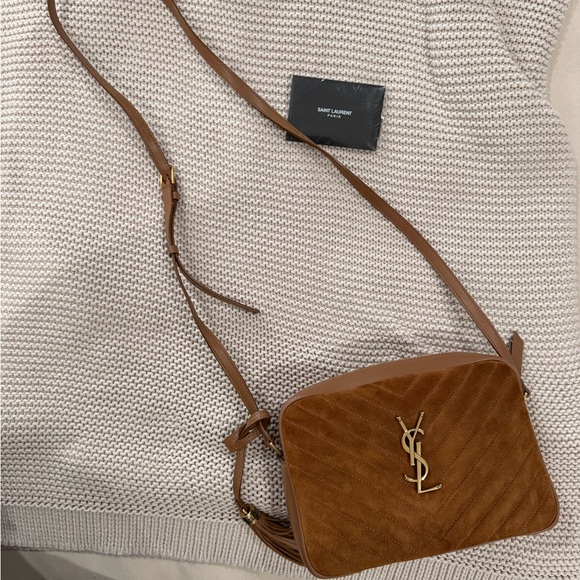 Saint Laurent Tan Suede Quilted Crossbody Bag - Picture 7 of 8